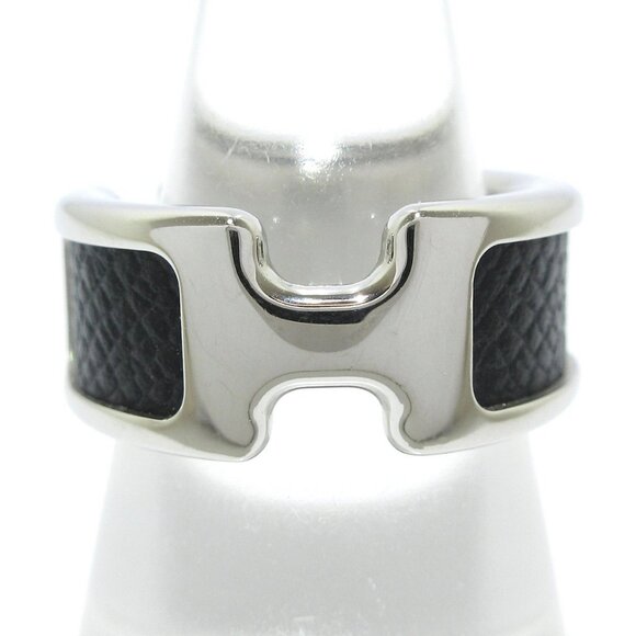 Auth HERMES Oramping PM - Silver Black Hardware Leather Ring #6 - Picture 1 of 7